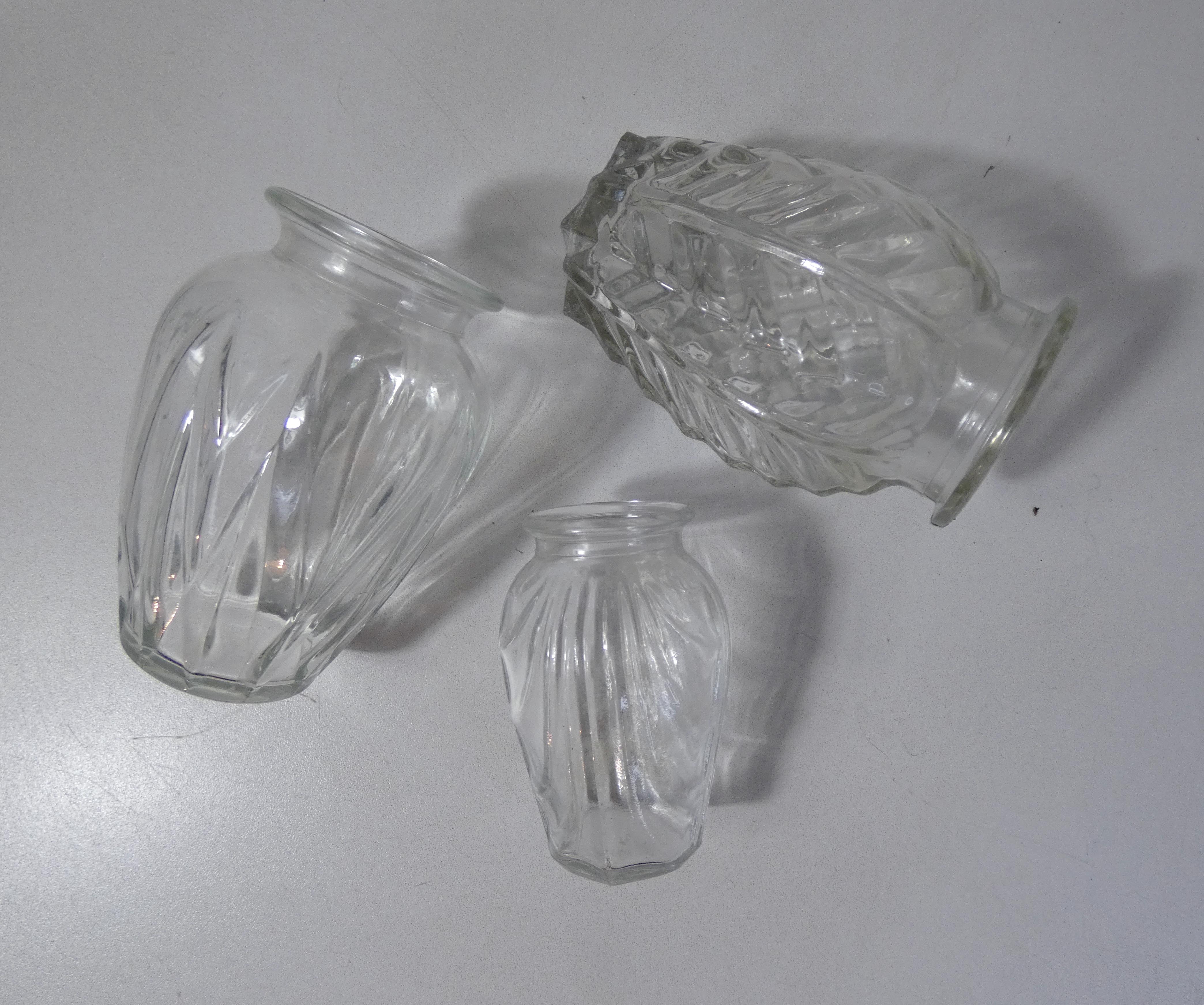3 vintage molded glass bulbous vases 50s