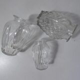 3 vintage molded glass bulbous vases 50s