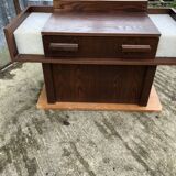 Vintage elm veneer dressing table with 1 drawer and 2 resin lamps.