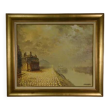 Oil on canvas expressionist figurative painting "Along the Canal" by Jean-Pierre Couprie 1980