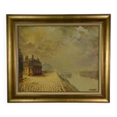 Tableau huile sur toile expressionniste figuratif « En longeant le canal » de Jean-Pierre Couprie 1980