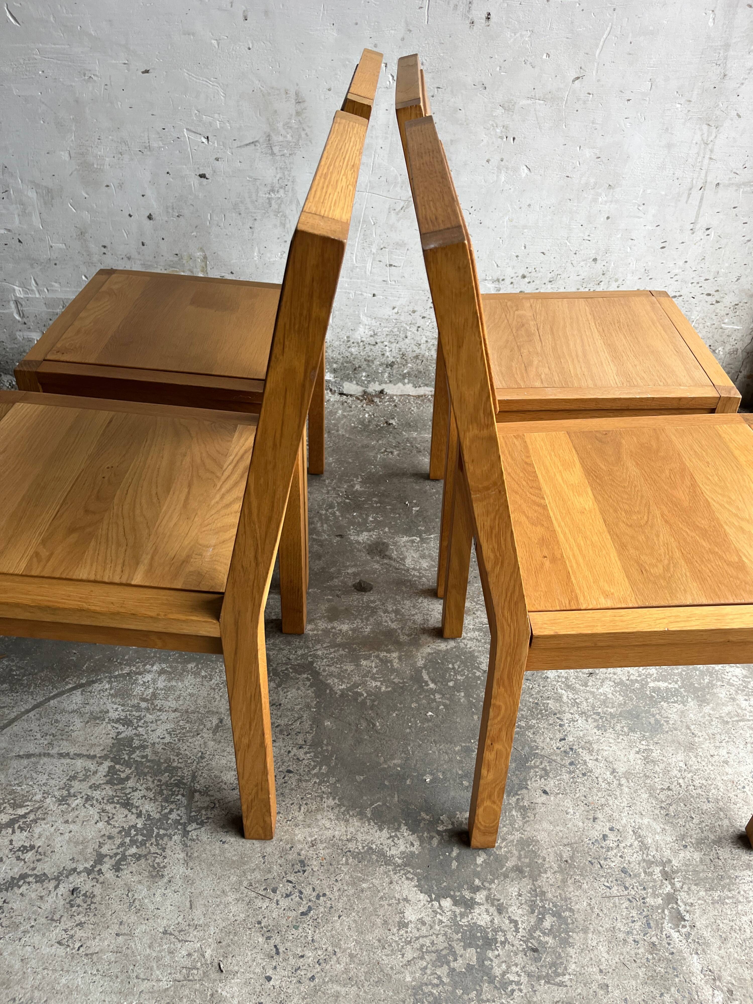 Set of 4 solid oak dining chairs – 1990s