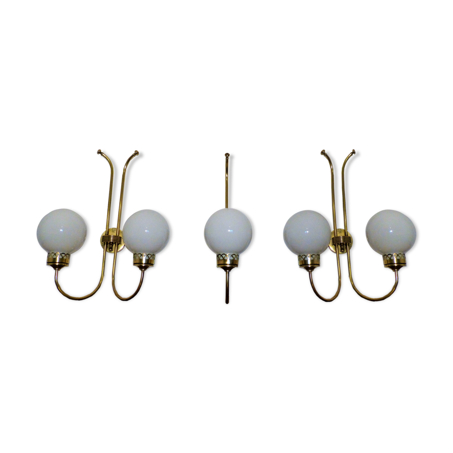Trio of applique art deco brass and opaline. 1940