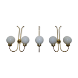 Trio of applique art deco brass and opaline. 1940
