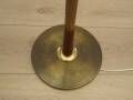 Danish floor lamp with wood and metal base, botanical fabric shade, 1960s