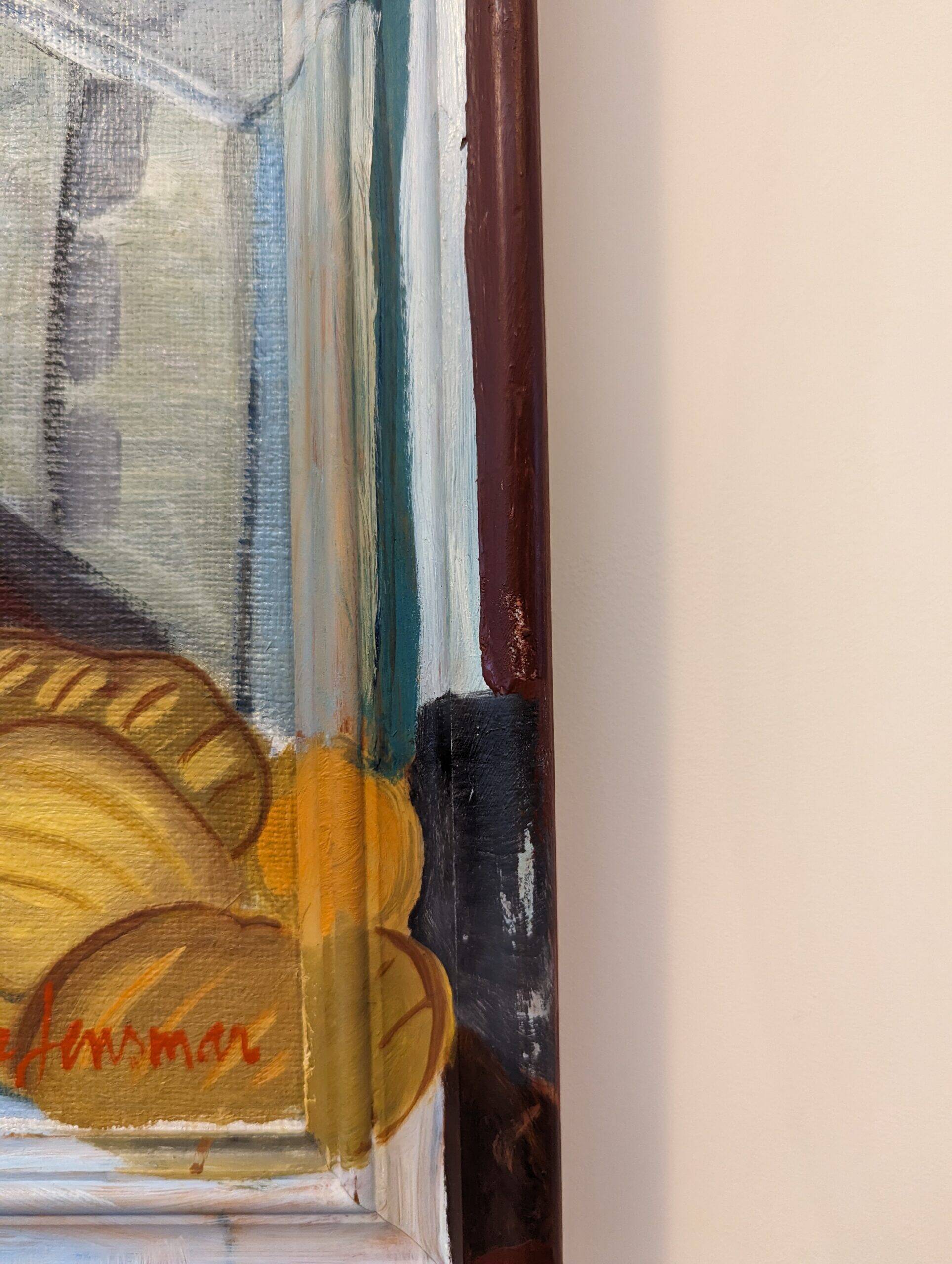 Mid-Century Modern Swedish "The Store" Vintage Figurative Oil Painting, Framed