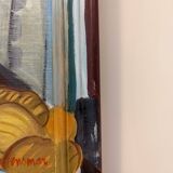 Mid-Century Modern Swedish "The Store" Vintage Figurative Oil Painting, Framed