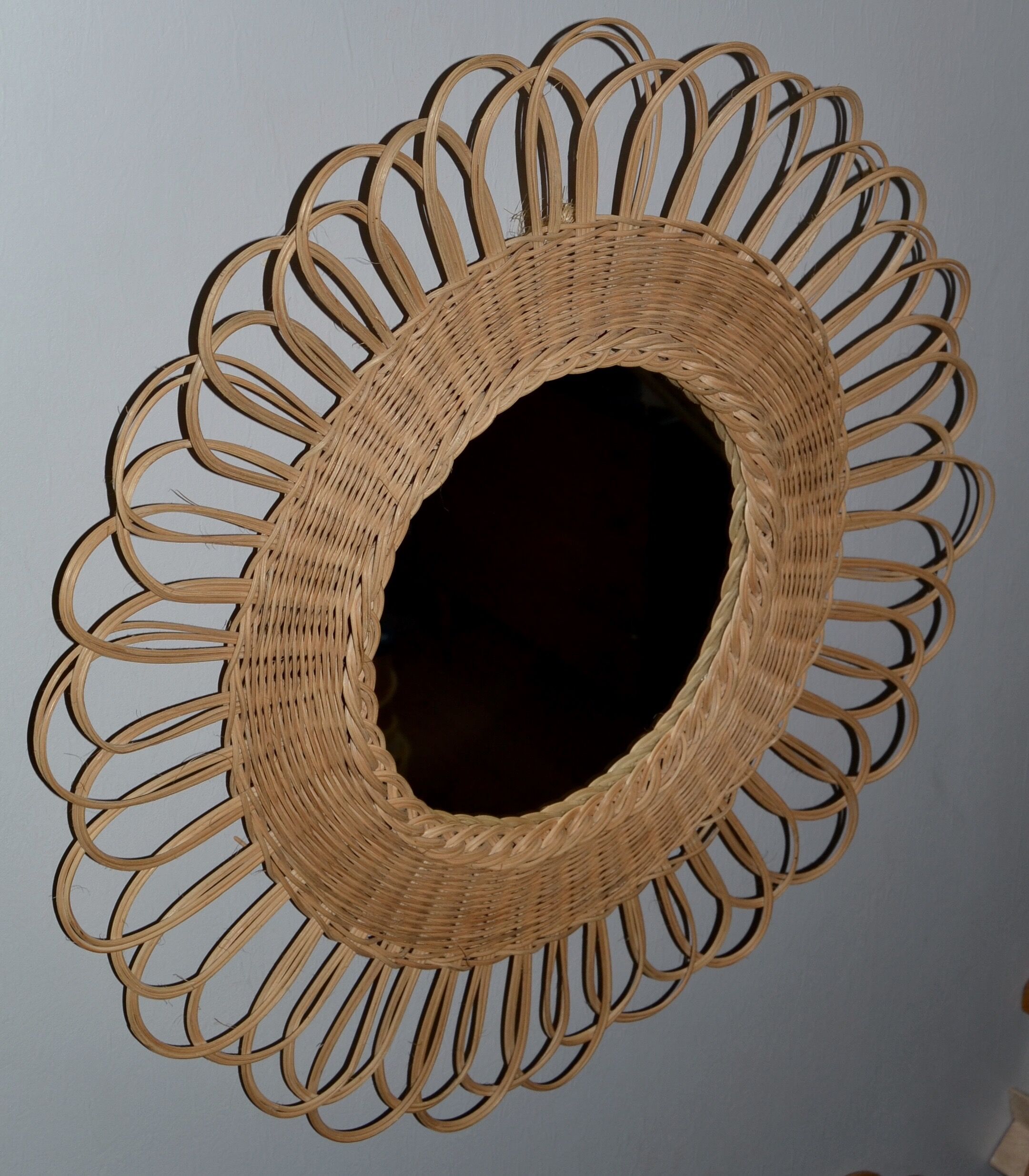 Rattan/wicker flower mirror