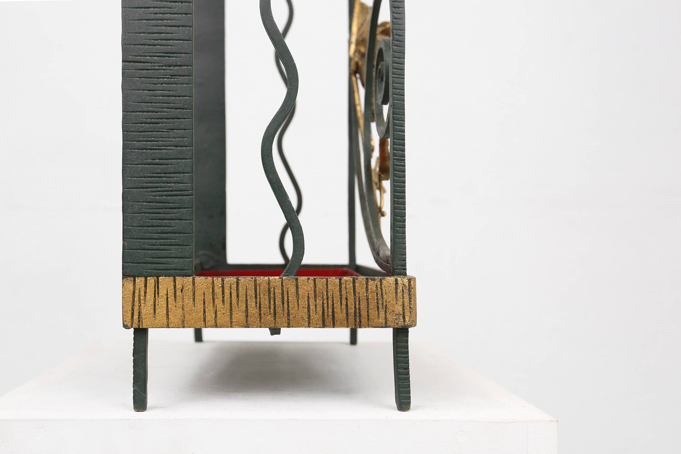 Art deco wrought iron umbrella stand with floral decoration, France ca. 1930