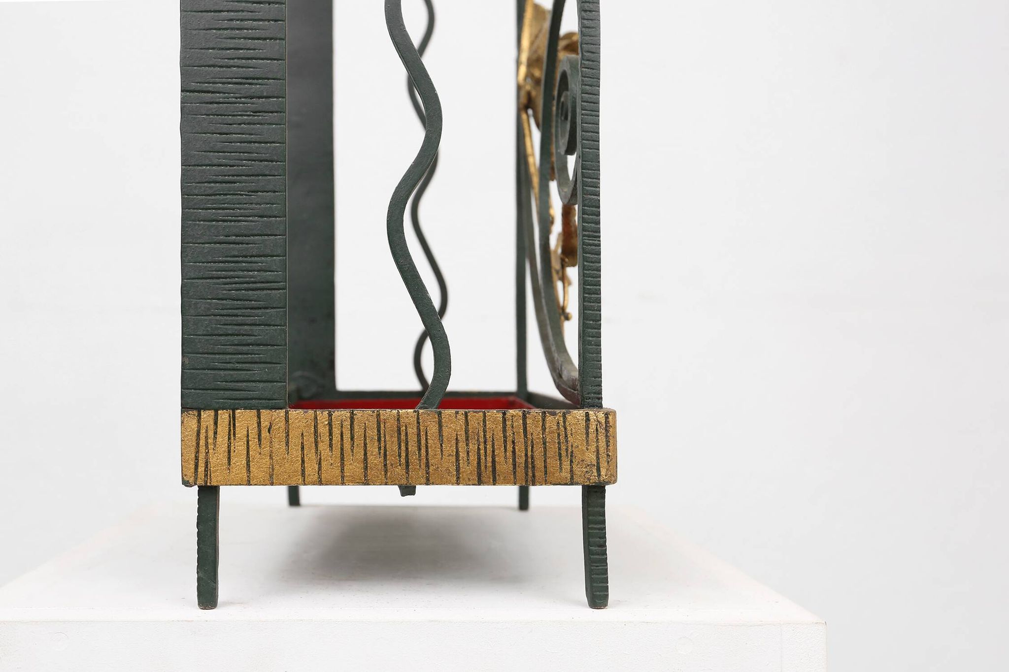 Art deco wrought iron umbrella stand with floral decoration, France ca. 1930