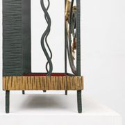 Art deco wrought iron umbrella stand with floral decoration, France ca. 1930