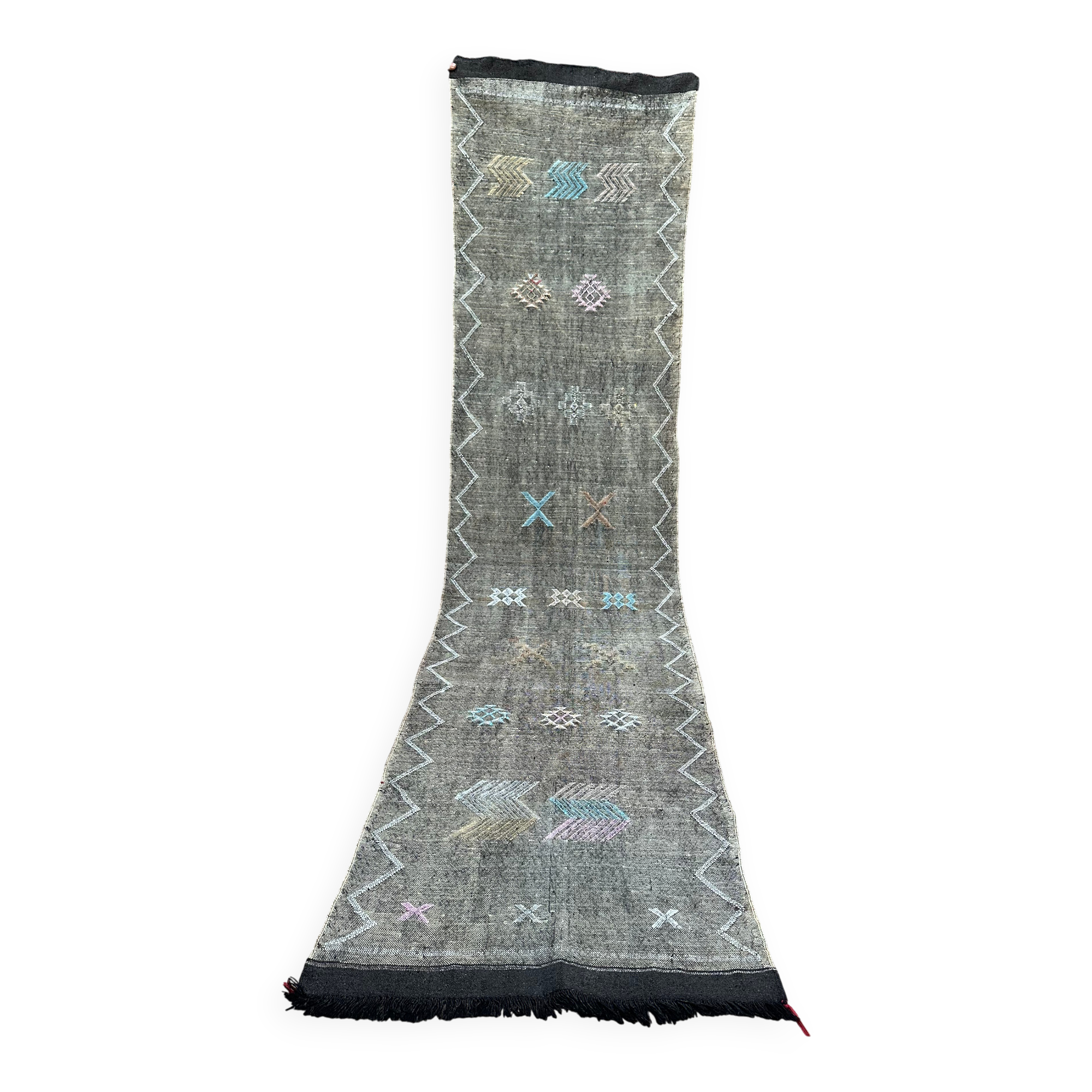 Moroccan silk hallway rug with cactus pattern: handwoven