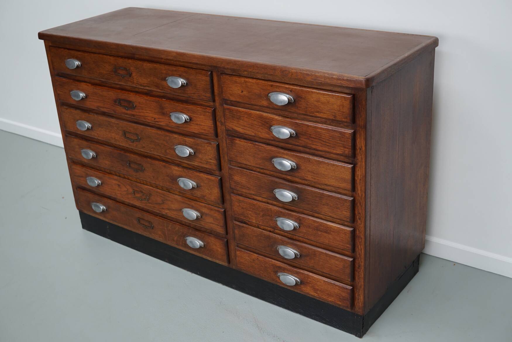 Vintage French Oak Fabric Store Apothecary Cabinet, 1950s