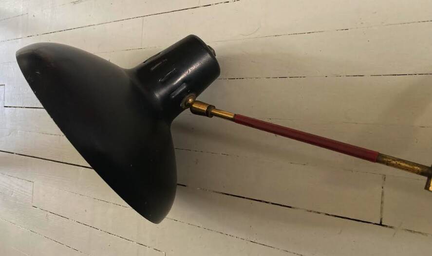 Adjustable wall lamp in black lacquered iron and brass, Italy, circa 1950