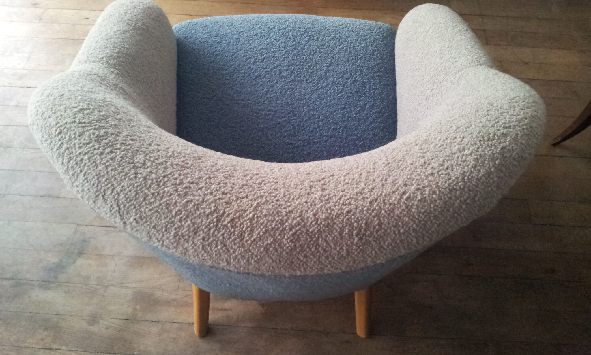 Chair organic 50s Danish blue and beige