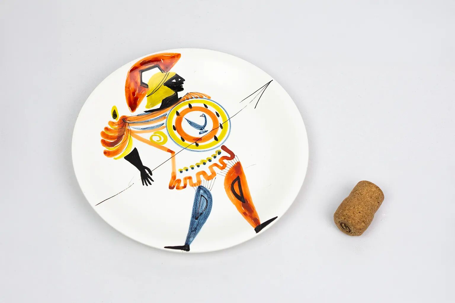 Assiette au guerrier antique — Roger Capron, Vallauris, vers 1955–1960