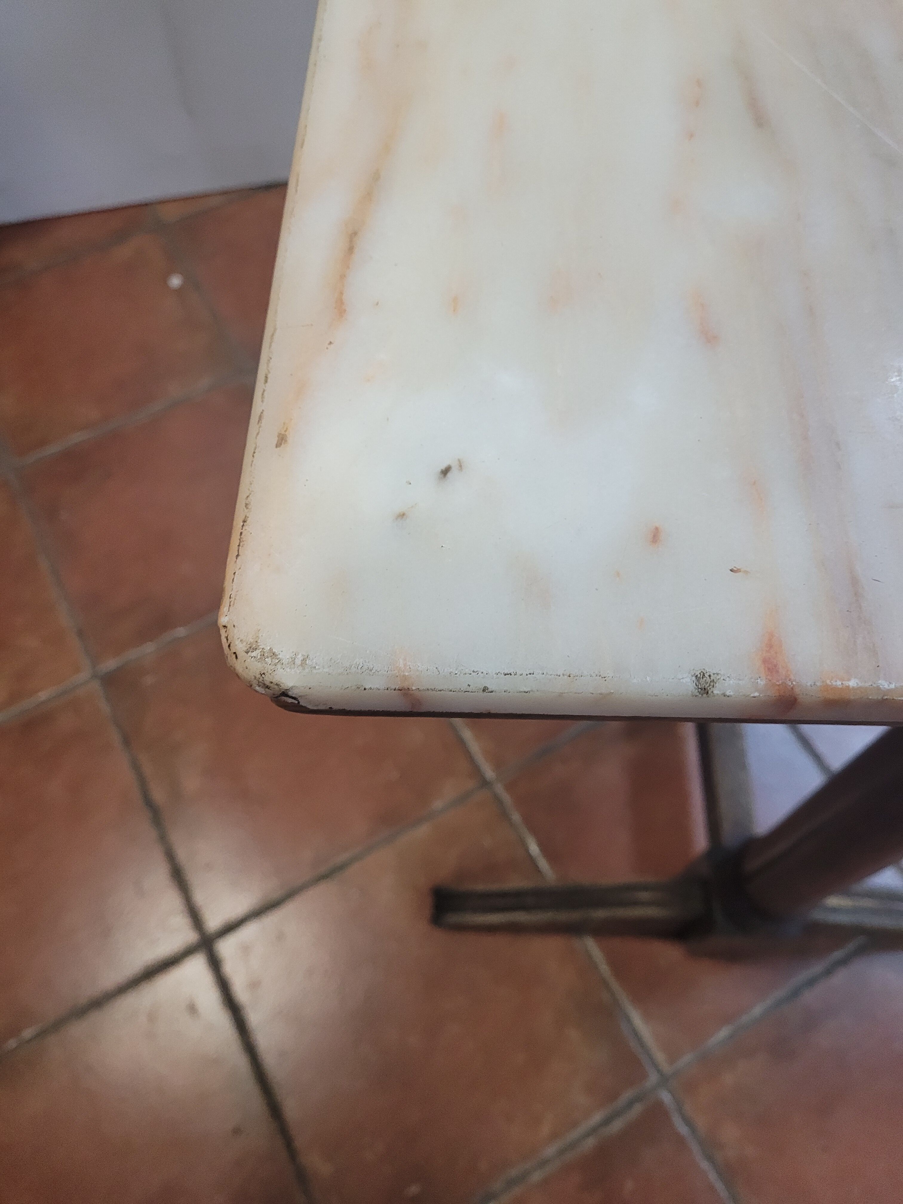 Bistro table oak base over marble