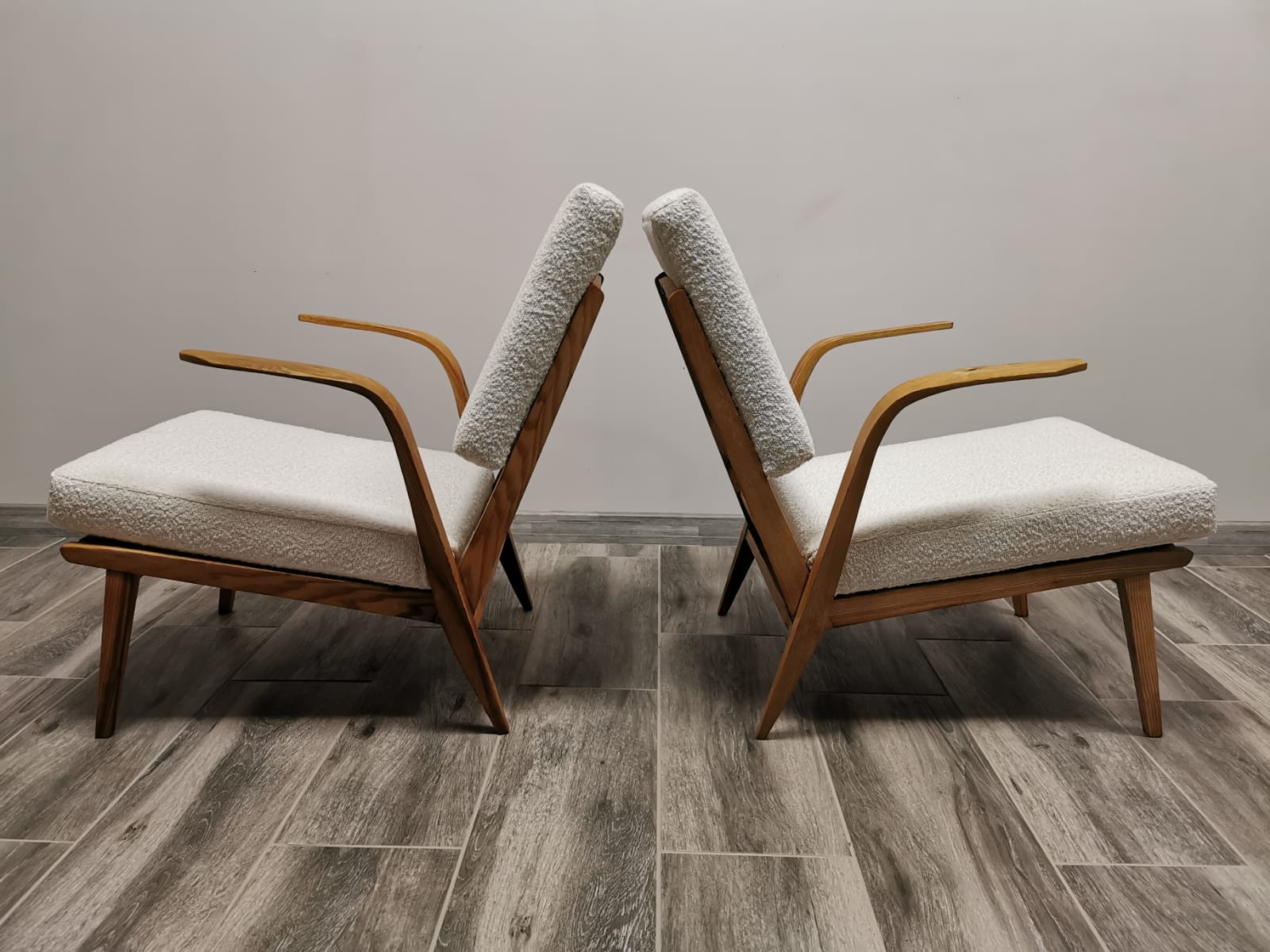 Mid-century wool boucle armchairs