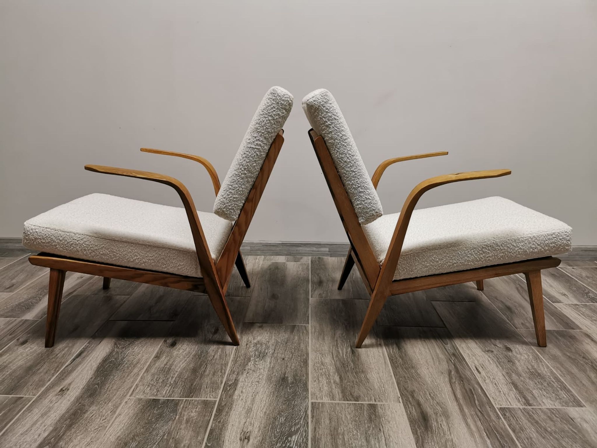 Mid-century wool boucle armchairs