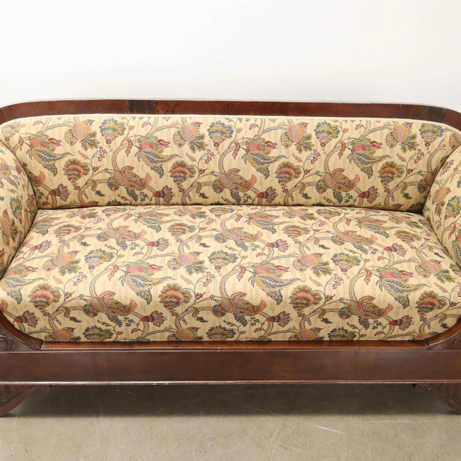 Antique Louis-Philippe canapé in walnut and fabric, Italy, 19th century