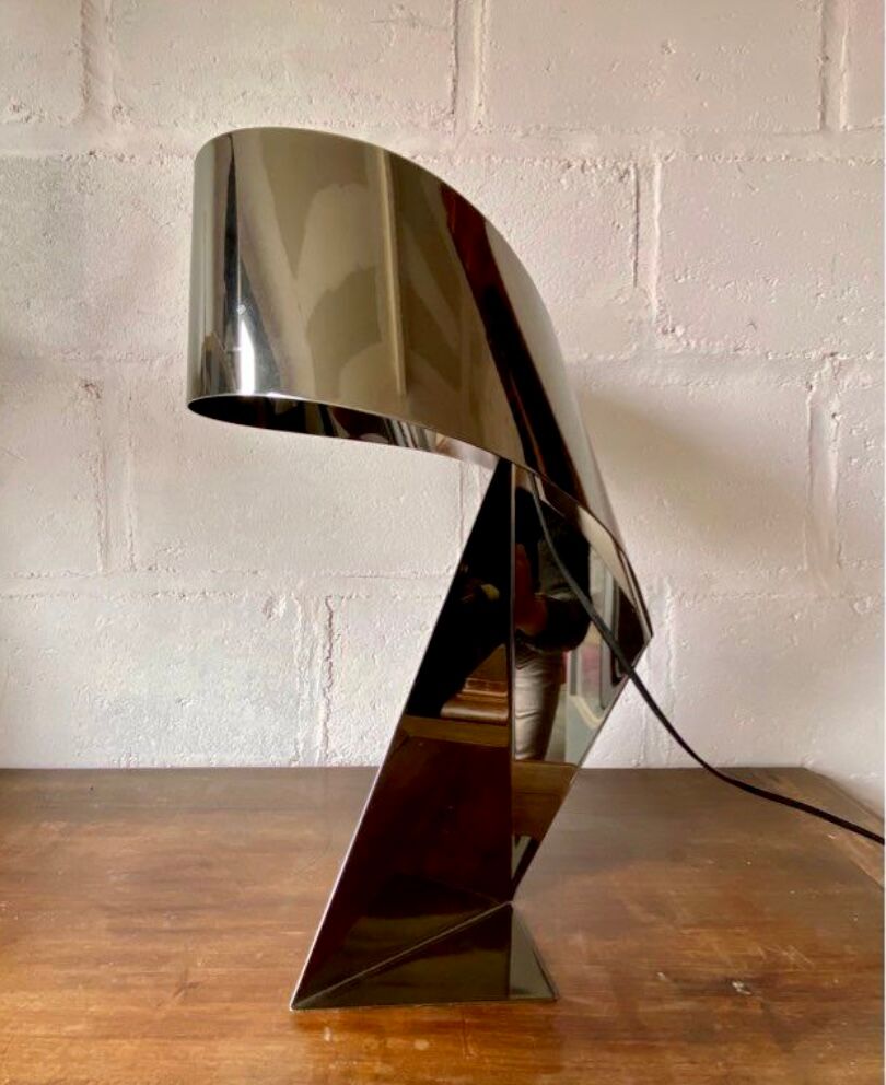 Ribbon salon lamp design Claire Norcross limited edition chrome brown