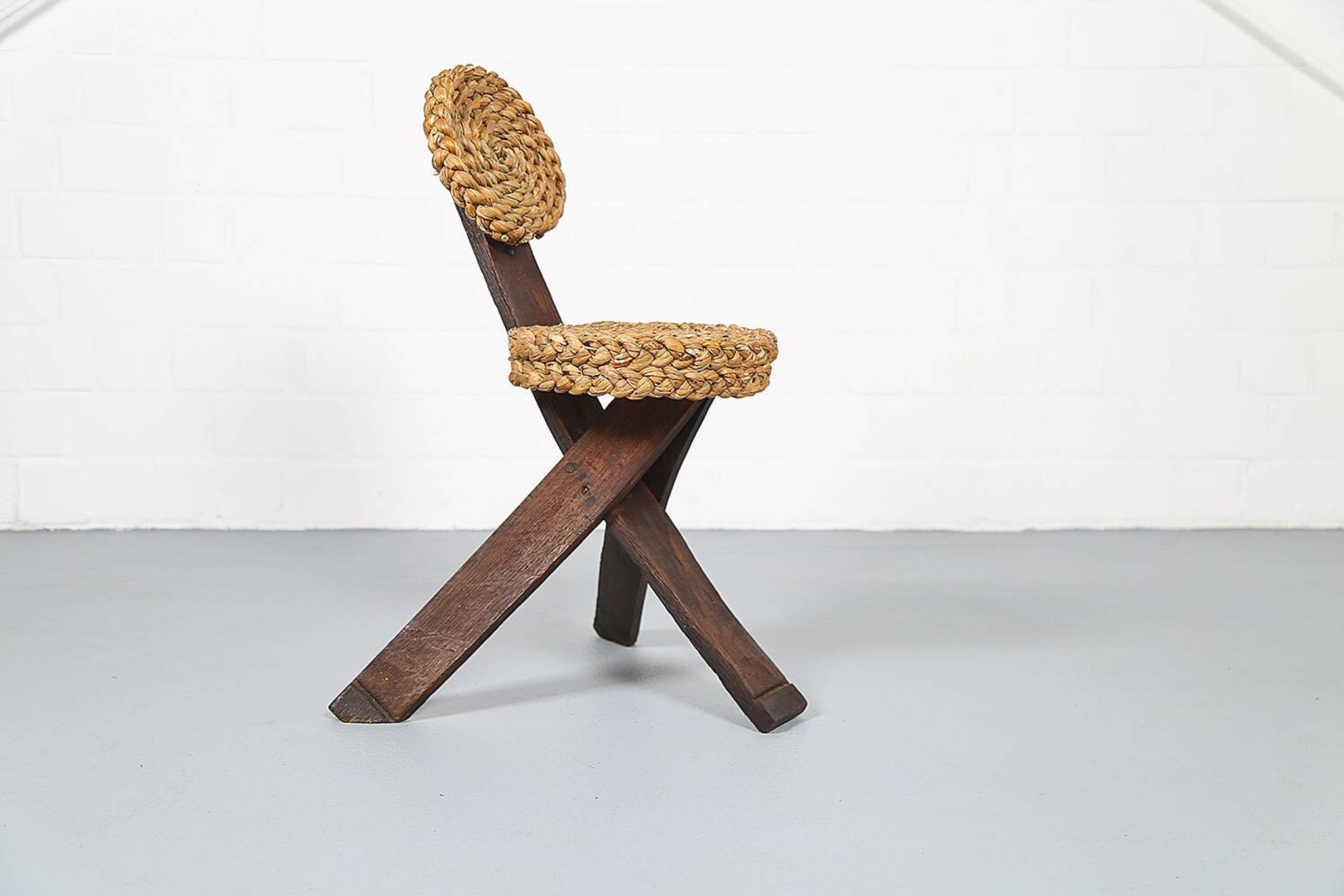 Original set of 4 tripod chairs by Frida Minet and Adrien Audoux, 1950s, France