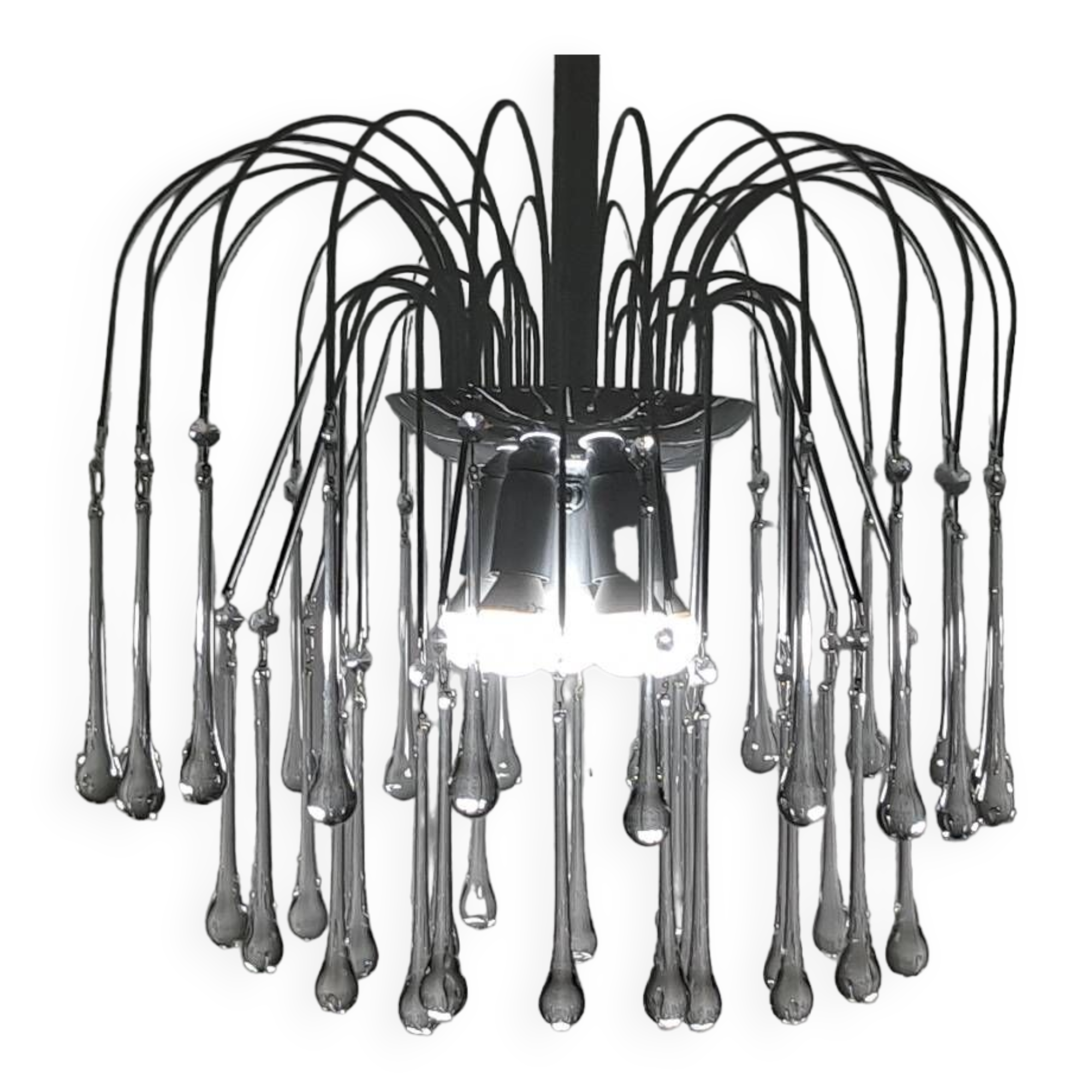 Italian waterfall chandelier with murano drops c1970