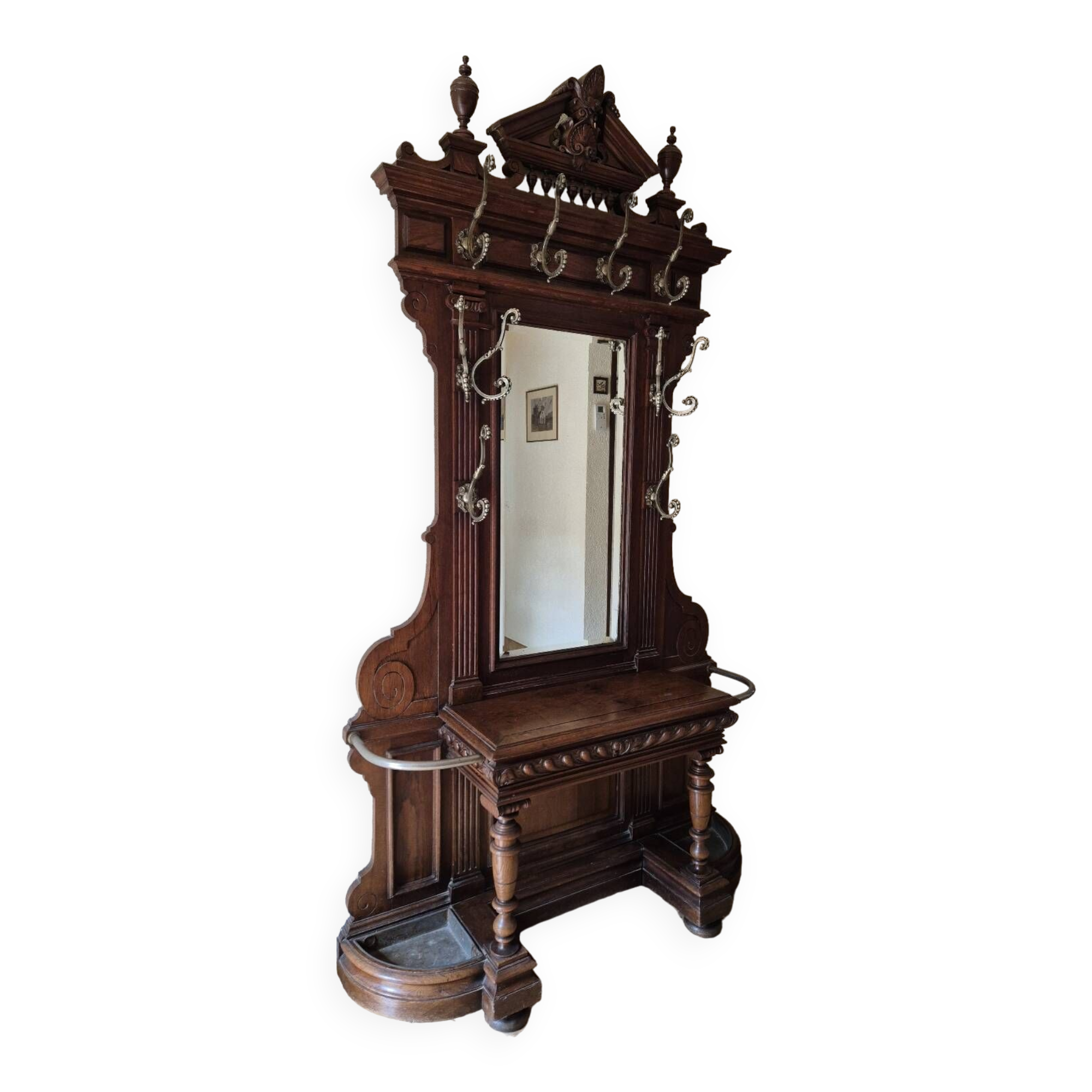 Cloakroom Napoleon III coat rack 19th in solid oak