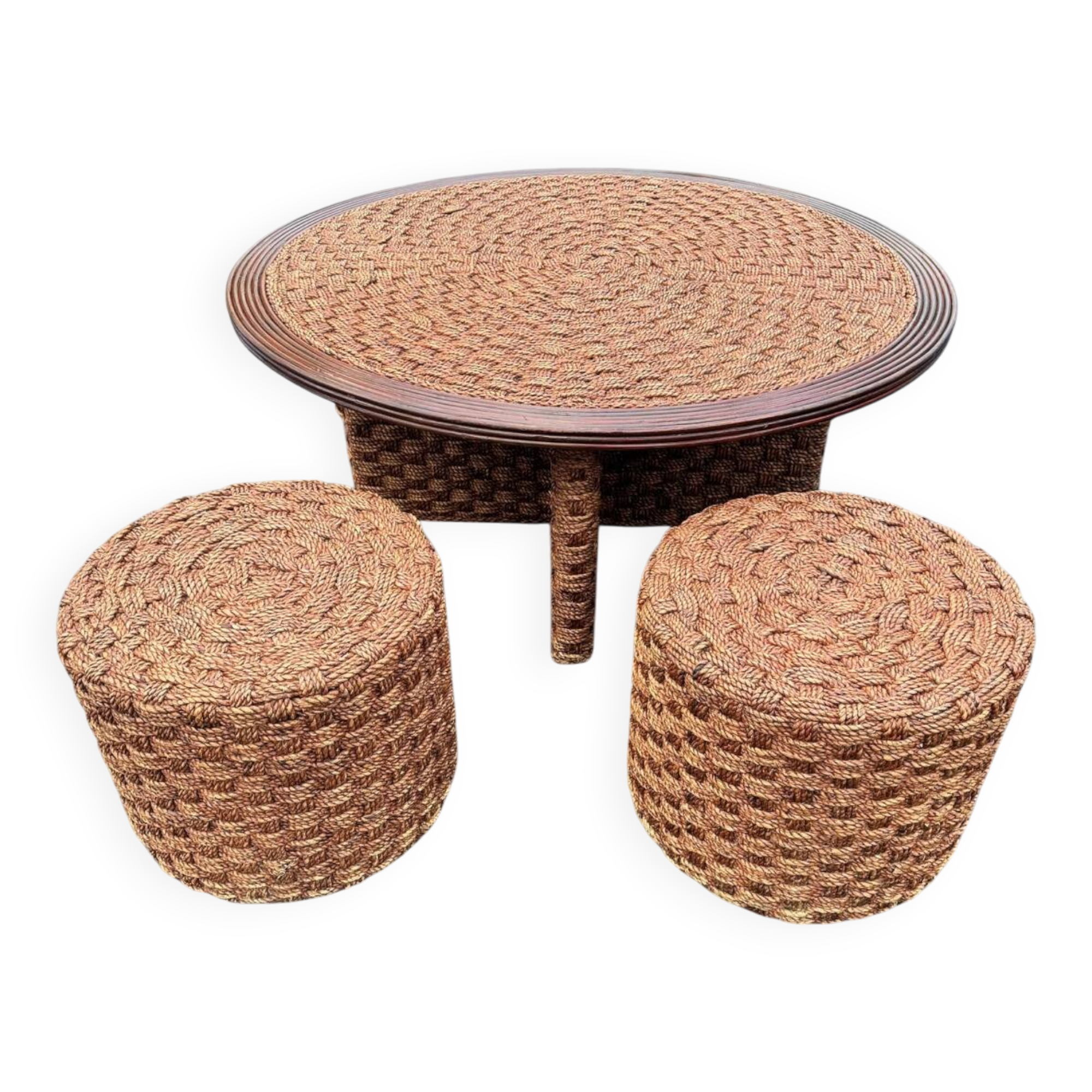 Coffee table and 4 stools in the style of Audoux & Minet.