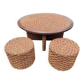 Coffee table and 4 stools in the style of Audoux & Minet.