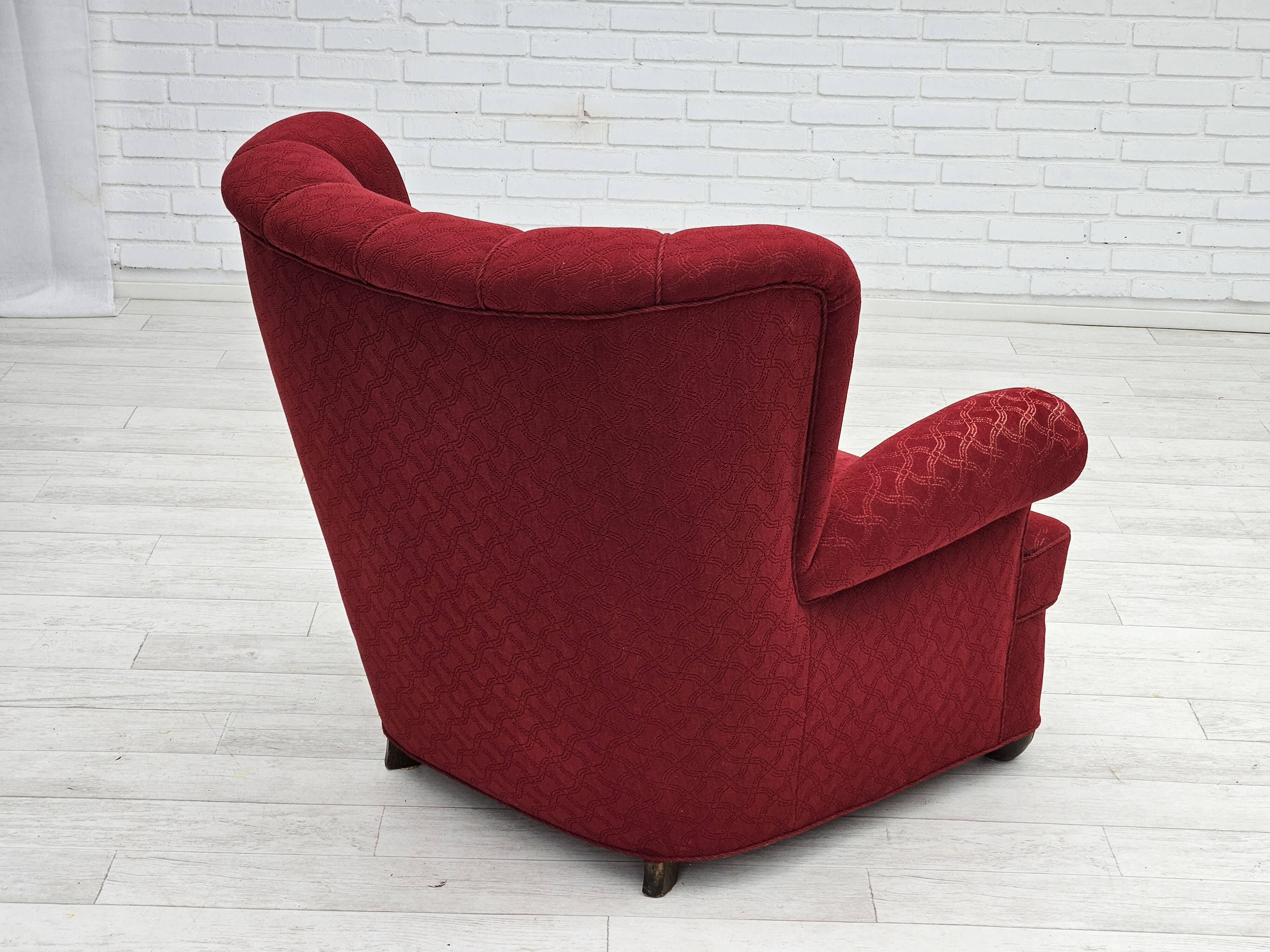 1960s, Danish relax armchair, original condition, red cotton/wool, oak wood.