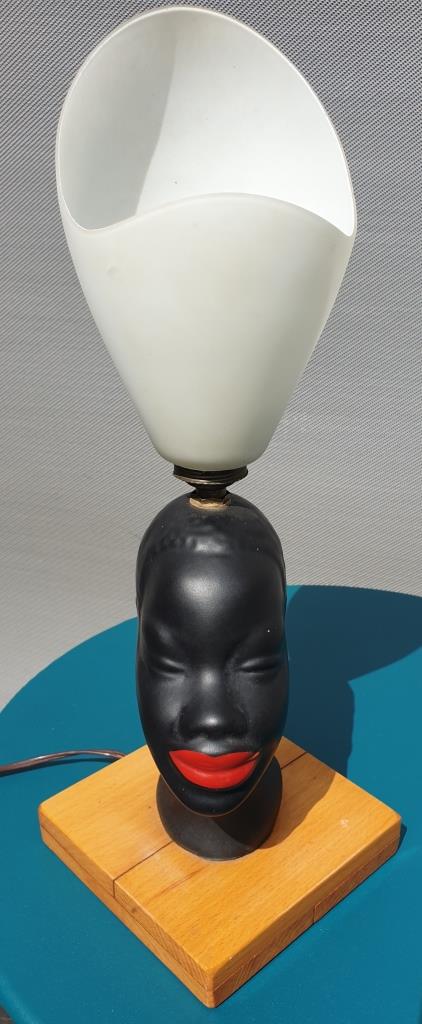 Ceramic lamp bust african woman vintage 1950