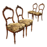 Chaises anciennes en noyer avec assise rembourrée, décoration florale, XIXe siècle
