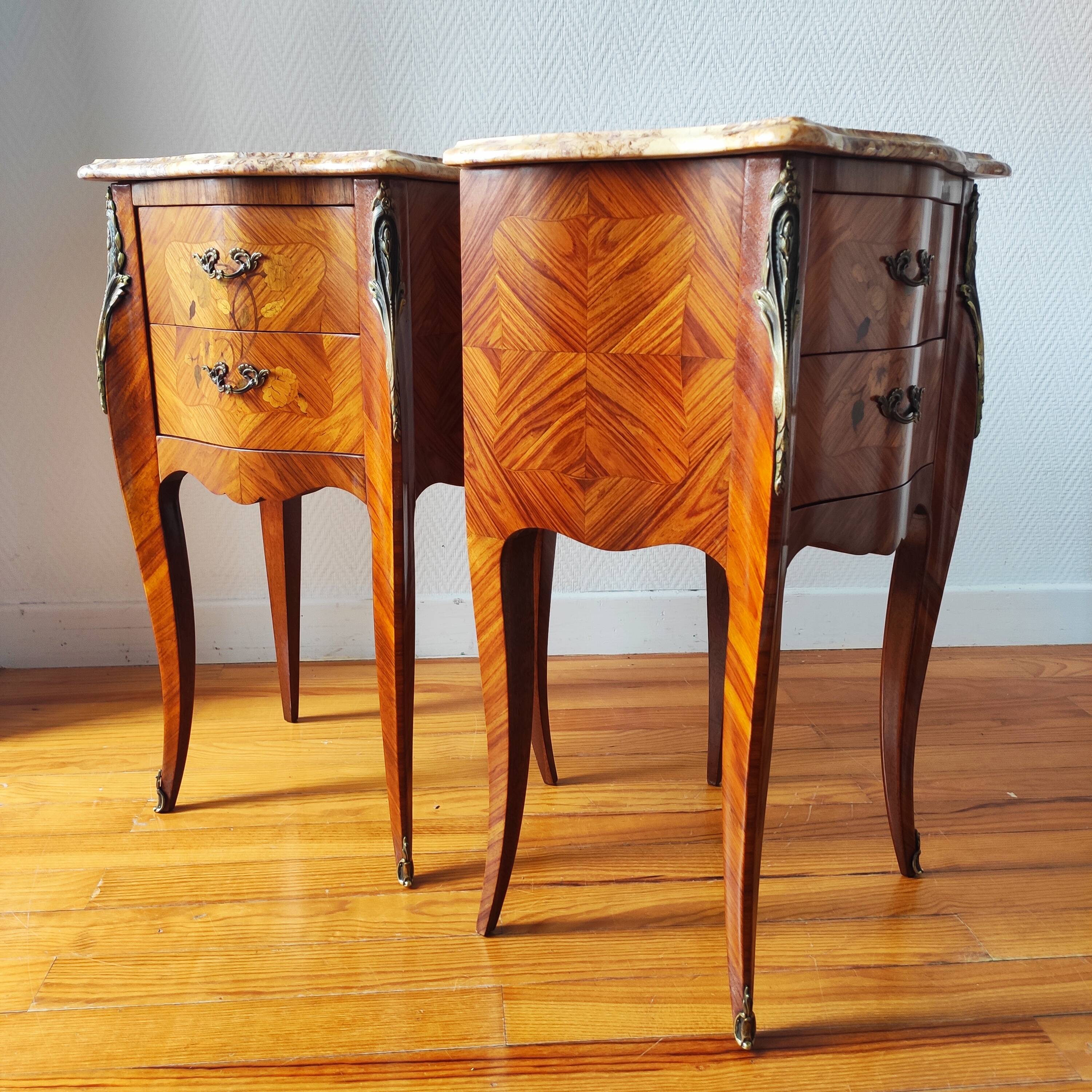 Pair of French Louis XV style bedside tables.