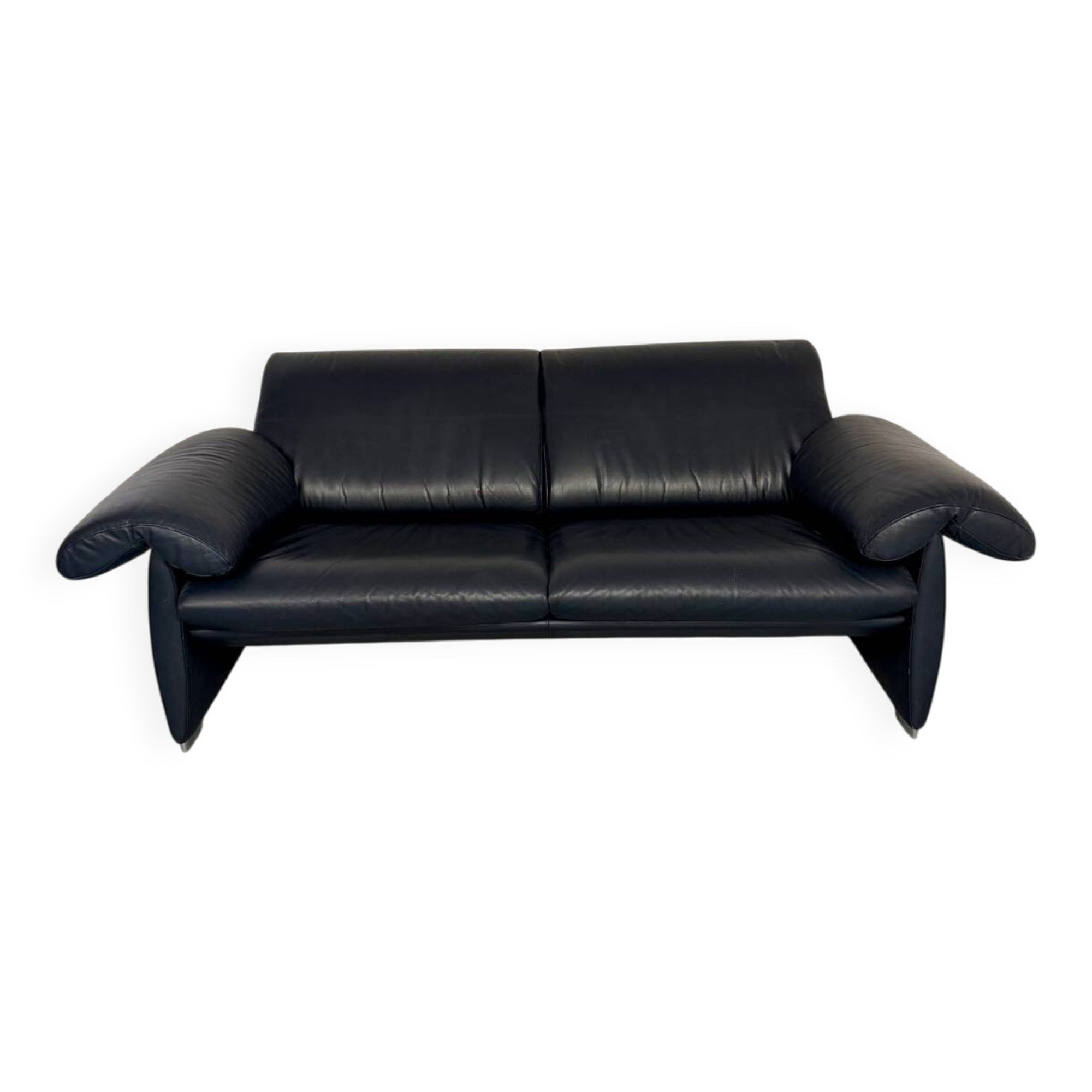 3-seater navy blue leather sofa, design by De Sede DS10, vintage 90s.