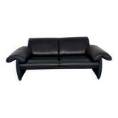 3-seater navy blue leather sofa, design by De Sede DS10, vintage 90s.