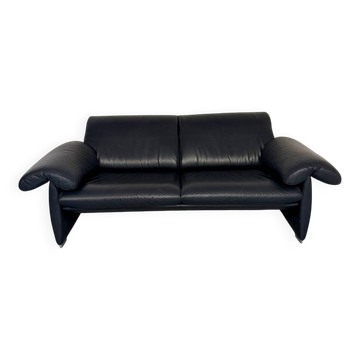 3-seater navy blue leather sofa, design by De Sede DS10, vintage 90s.