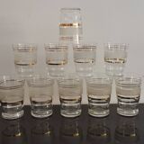Set of 5 water glasses and 5 aperitif glasses with granite decorations and gold edging from the 1950s