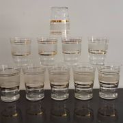 Set of 5 water glasses and 5 aperitif glasses with granite decorations and gold edging from the 1950s