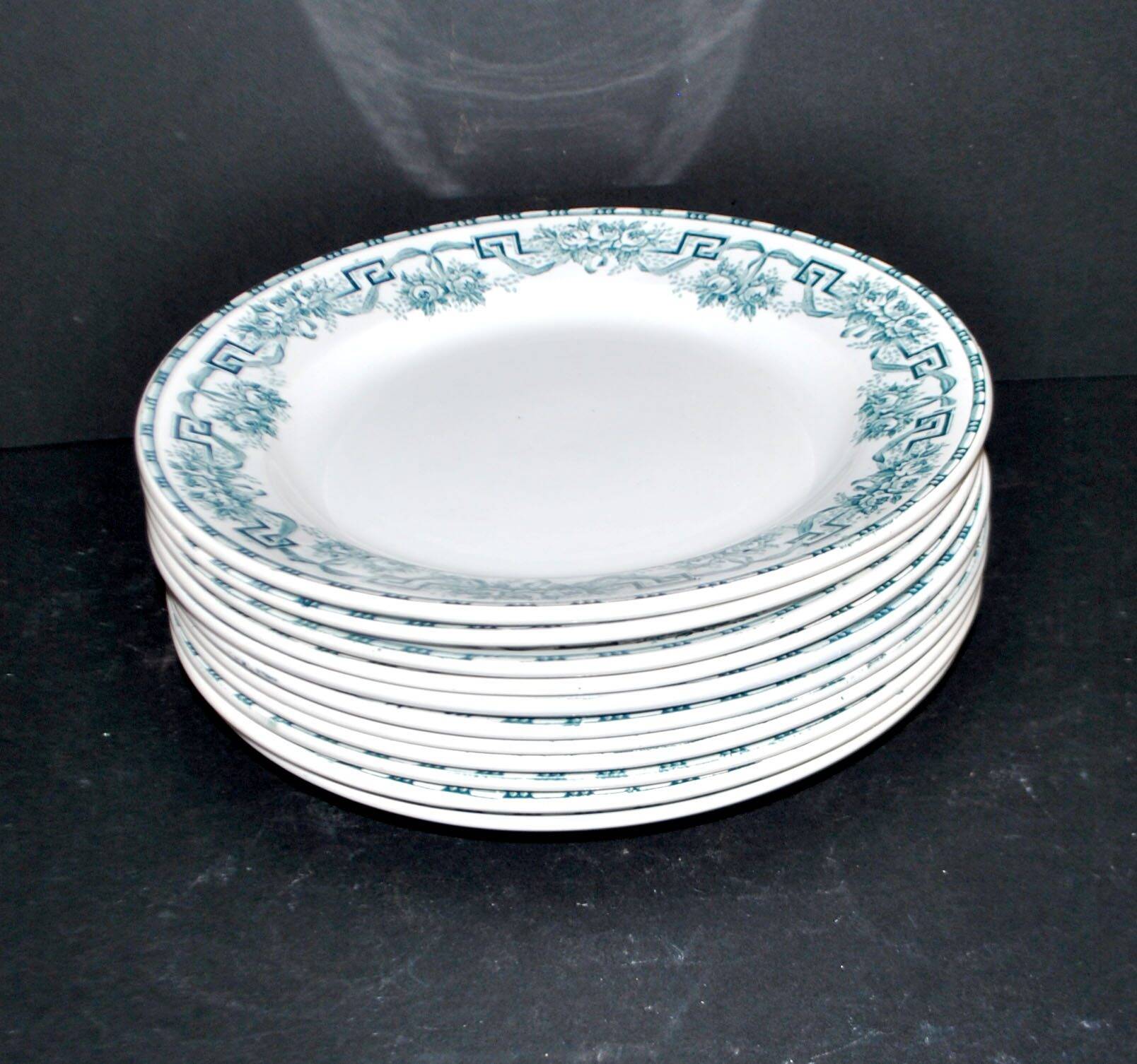 Moulin des Loups & Hamage set of 11 flat plates Ancient Athens in earthenware 1900
