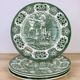 4 plates Green English Iron Earth Staffordshire England ironstone
