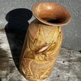 Vintage 1950s ceramic vase with floral decoration - signed Vallauris H 20 cm