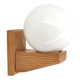 Pine wood wall light with opaque white glass globe, 1980s.