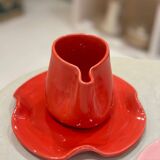 Set of cups mugs water lily ceramic handmade pop red poppy