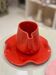 Set of ceramic artisan mugs with poppy red water lily design.