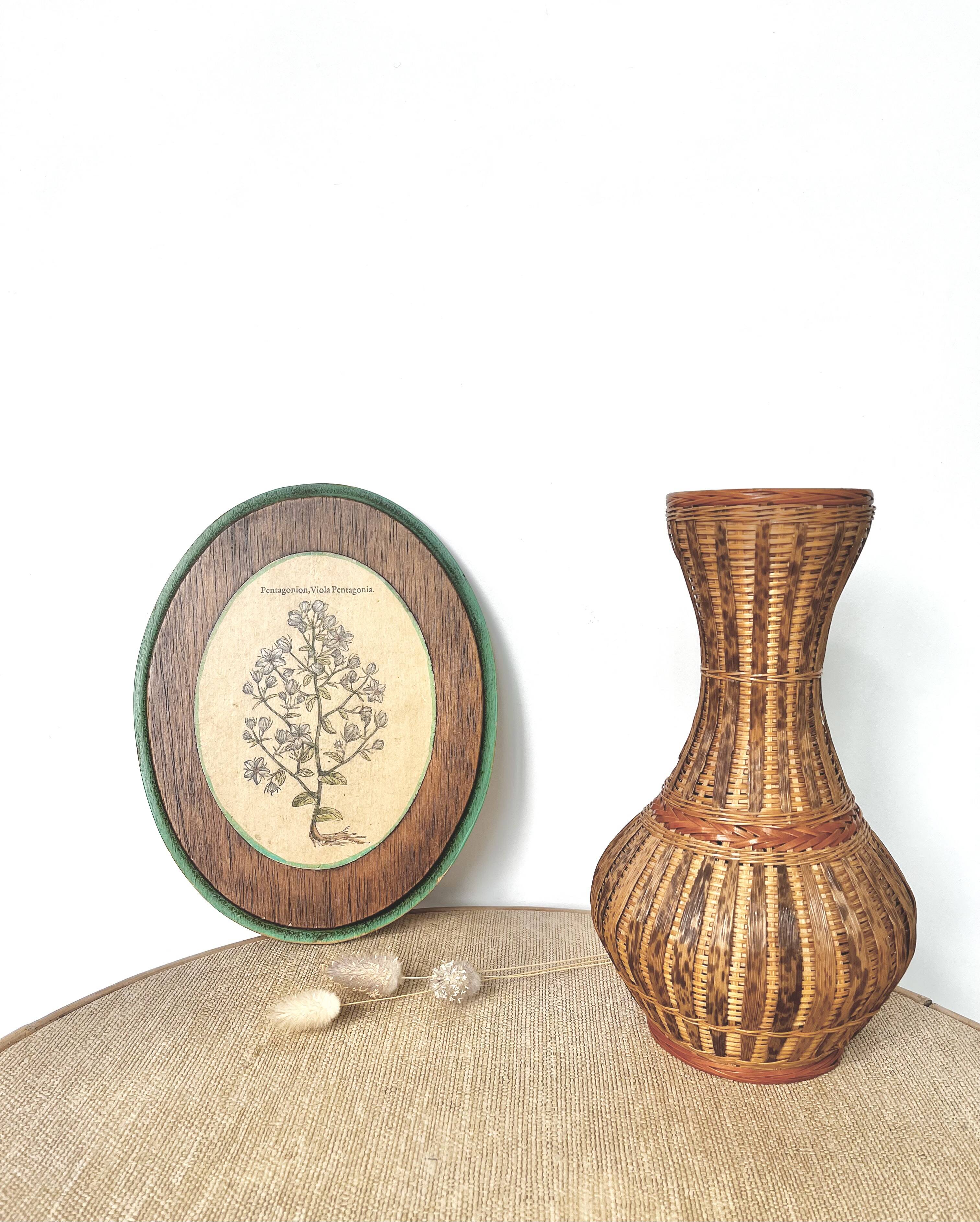 Wicker and woven bamboo vase