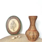 Wicker and woven bamboo vase