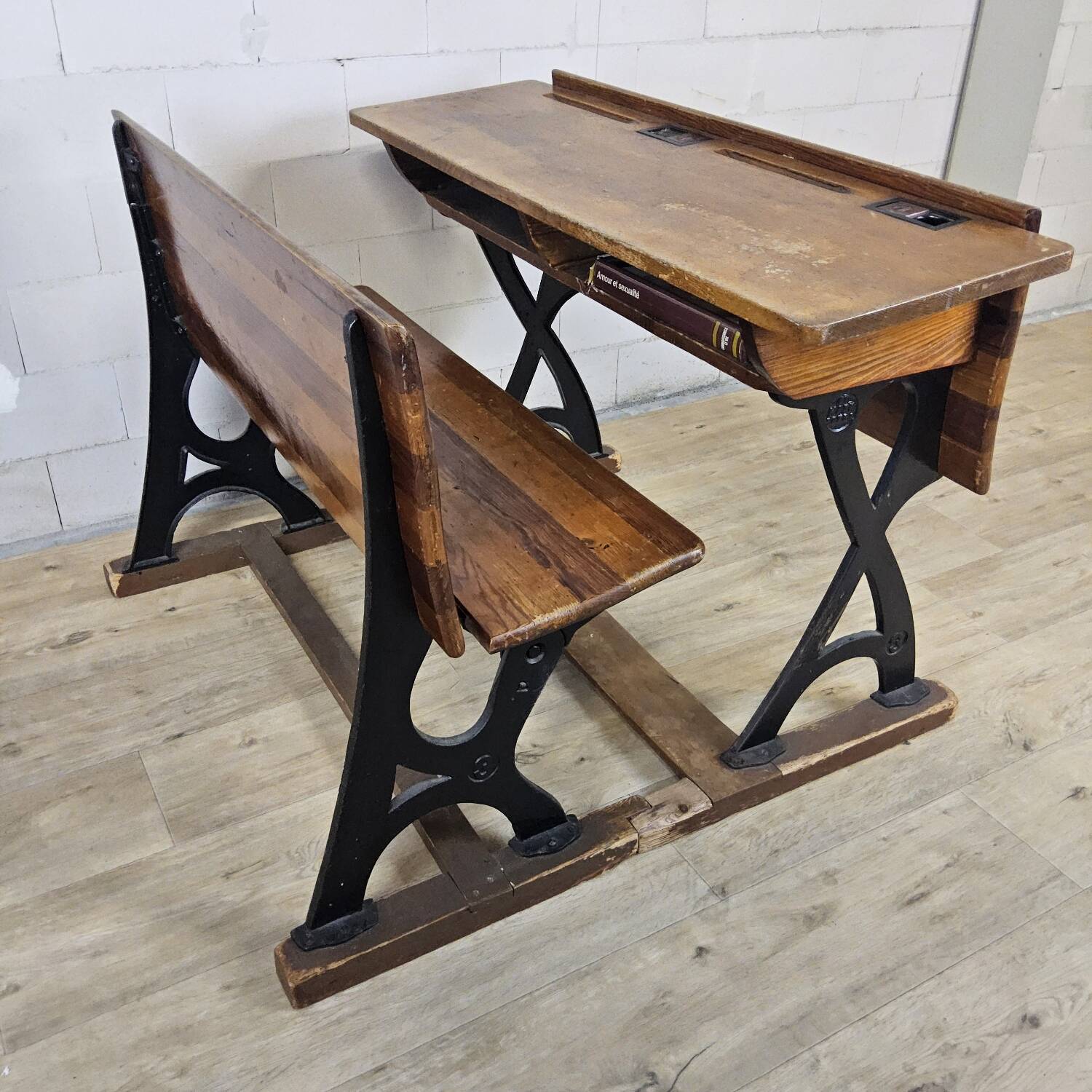 Antique desk / school bench (1920) in cast iron by Mark Breda, Holland.