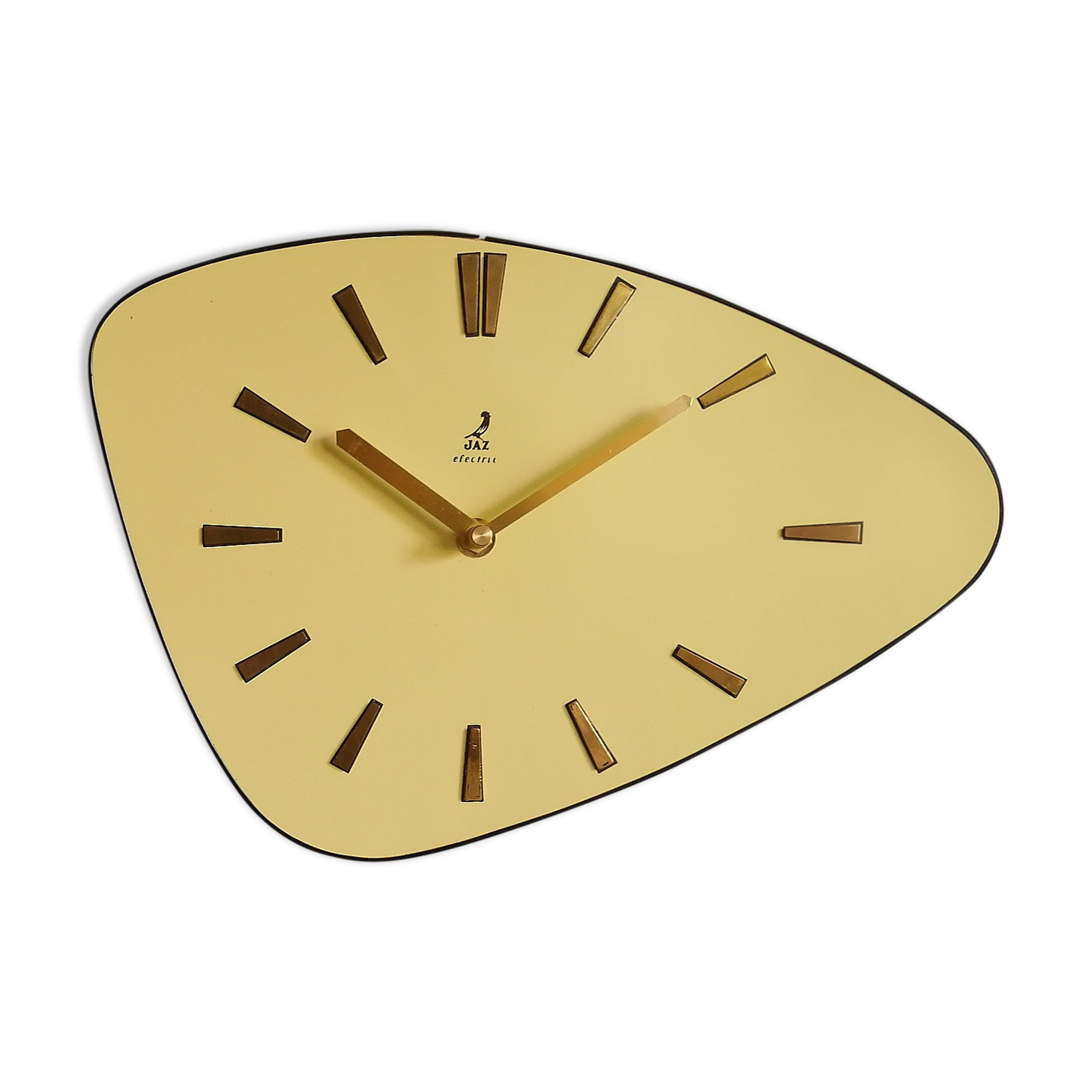 Vintage formica clock asymmetrical silent wall clock "Golden yellow Jaz"