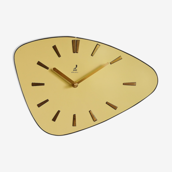 Vintage formica clock asymmetrical silent wall clock "Golden yellow Jaz"